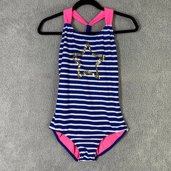 Circo Girls Swimsuit XL 14 16 Blue Pink Striped - Picture 1 of 11